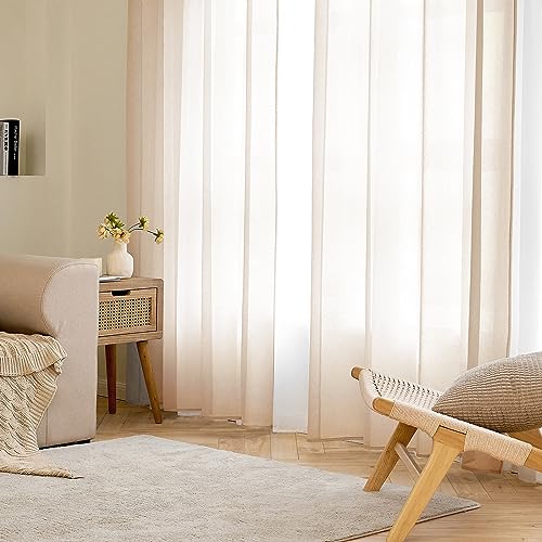 EMEMA 2 Panels Sheer Voile Curtains with Soft Eyelets Windows for Bedroom and Living Room Elegant Living Room 55 x 48 Inches Light Khaki - Image 2