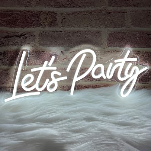 Let's Party Neon Signs Dimmable LED Neon Light for Wall Decor Art Decorative Lights for Bachelorette Party Engagement Party Birthday Party Living Room Gamer Room Decorations, White