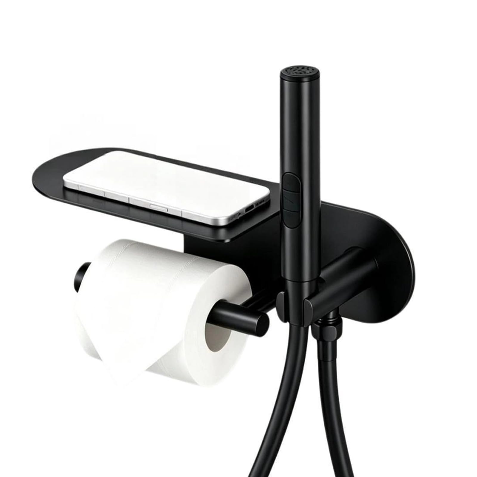 Ręczny bidet (słuchawka) z uchwytem na papier toaletowy i półką | Regulowana słuchawka bidetowa do zimnej wody z zaworem odcinającym (3 funkcje)