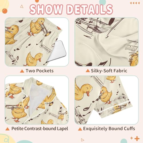 senya Duck Musical Instrument Satin Summer Pajama Sets Silk Short Sleeve Button Down Sleepwear3