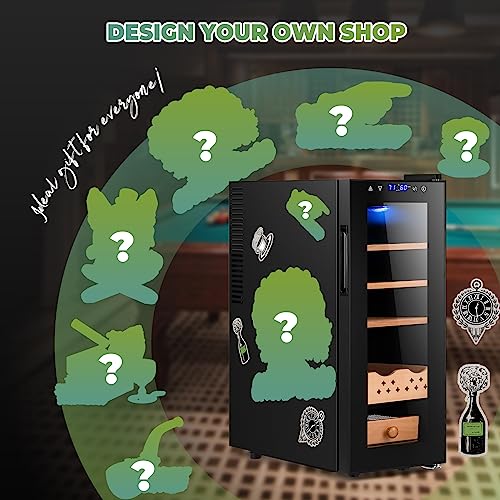 Electric Humidifier Cabinet with Constant Humidity & Temperature System, Gift for Men Designable 1.2 Cu Ft Cooler Box with Stickers, Spanish Cedar Wood Drawer Shelves for 250 Capacity (35L)