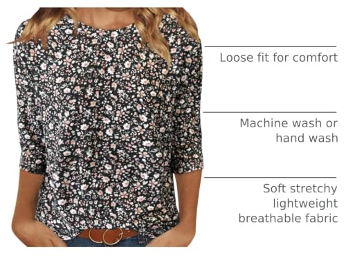Image of JomeDesign Womens Tops 3 /4 Sleeve Shirts Round Neck Loose Casual Blouses Floral Print Tshirts