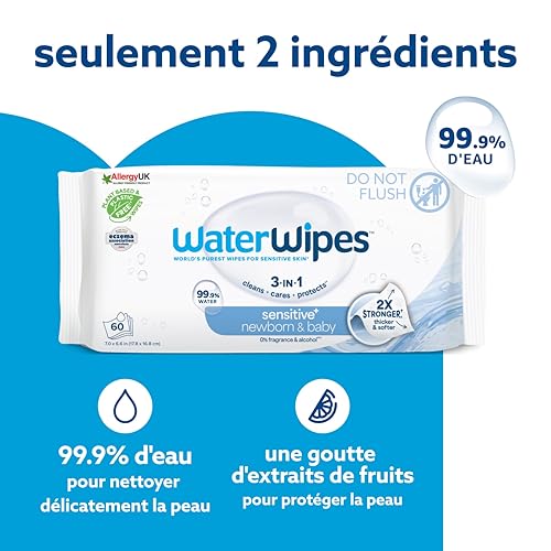 WaterWipes Lingettes Bébés Originales Exemptes De Plastique 720 Unités 12 Paquets Lingettes à Base d'Eau à 99 9 % Non Parfumées pour les Peaux Sensibles - vue 4