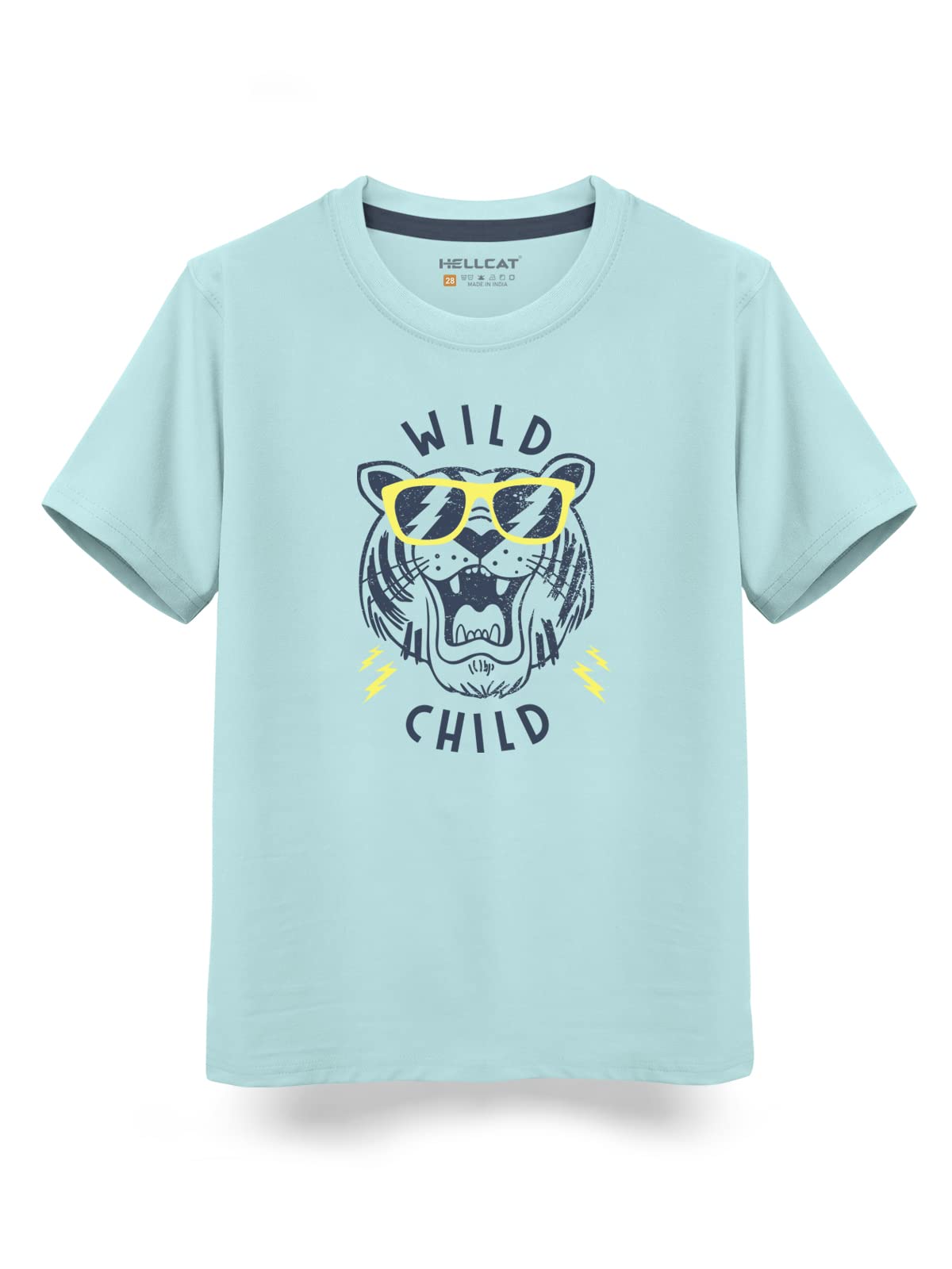 HELLCAT Neo Mint Green Trendy Typographic Printed Cotton Blend Half Sleeve T-Shirt for Boys