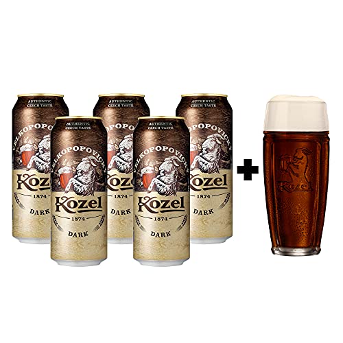 5 Pack de Cervezas Checas Kozel Dark 500ml + Vaso