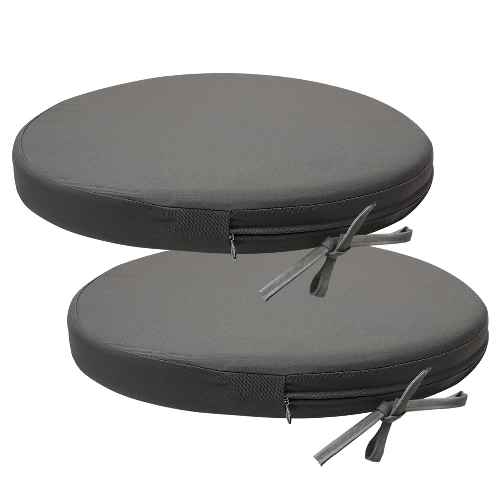 Set di cuscini per sedia rotondi con nastri, 40 cm, per esterni, impermeabili, per esterni, antiscivolo e confortevoli, per sala da pranzo, giardino, ufficio (grigio)
