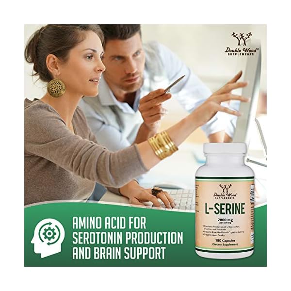 L-Serine Capsules (Third Party Tested) - 2,000mg Servings Used in Clinical Study, 180 Count, 500mg per Capsule (L Serine Amino Acid for Serotonin Production and Brain Support) by Double Wood