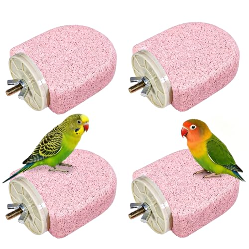 Image of 4PCS Bird Beak Grinding Stone,Parrot Perch Stands,Parakeets Platform Chewing Toys Calcium Pumice Lava Foot Claws Trimmer Climbing Ledge for Cockatiel Budgie Conure Lovebird(Pink)