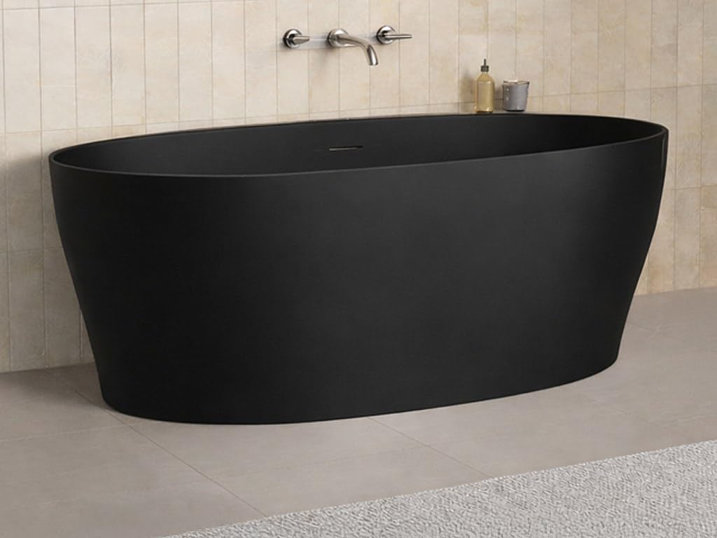 Vente-unique - Bañera semi exenta Lumel - L 160cm x A 80cm x H 58cm - acrílico - negro