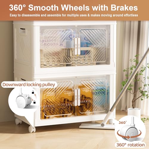 Storage Bins with Lid 120QT, Stackable Storage Containers with Wheels and Magnetic Doors, Plastic Clothes Closet Organizers and Storage Box for Pantry, Home and Office (4 Pack)