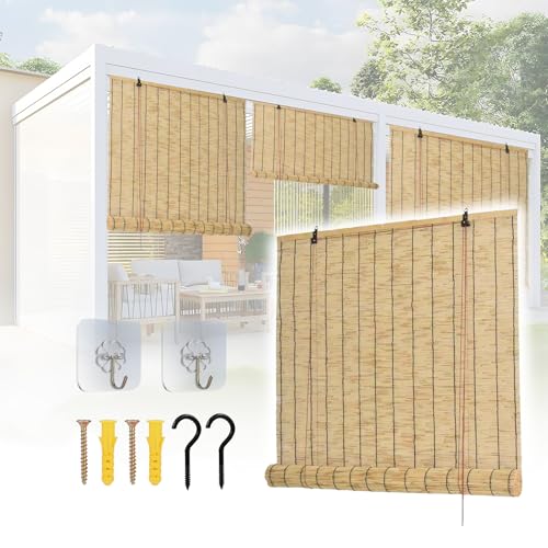 LXSDGVZD Persiana de Bambú Exterior, Persianas Enrollables de Bambú para Exteriores, Parasoles Opacos para Interiores, Natural Persianas De Caña, Cortinas de Bambú Romanas Retro con Elevador