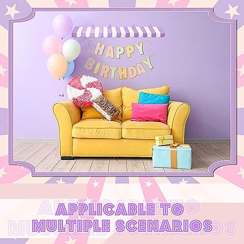 Image of Boao 4 Pcs 3D Cardboard Awning Decor,Purple and White,Striped Style | Paper Awning, Circus Carnival Theme, For Bulletin Board, Lemonade Stand, Bakery & Ice Cream Truck, Wall Window Backdrop