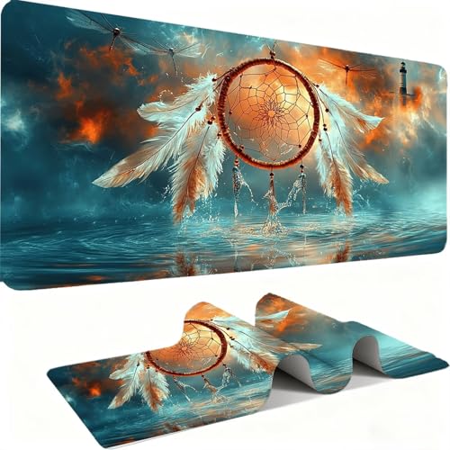 Generic - Grand Tapis Souris Gaming XXL, Tapis Base en Caoutchouc Antidérapante imperméable, Grand Tapis Souris étendu Glissement Facile, Résistant - Réseau Pêche Aux Rêves/Plume 60 x 30 x 0.3 cm j0zj-622