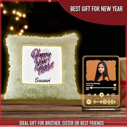 Image of SAVRI Premium New Year Hamper - LED Cushion & Spotify Frame with Custom Photo & Song Code - Personalized Gifts for Kids, Family, Friends, Him, Her, Boyfriend, Girlfriend, Husband, and Wife