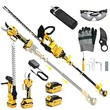 4-IN-1 Electric Pruning Shears+Pole Hedge Trimmer Combo, Hedge and Grass Trimmer Cordless & Tree Pruner with Extension Pole for Shrubs, Bushes, Max 15Ft Reach, Compatible with Dewalt Battery