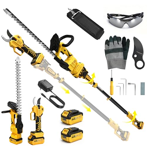 4-IN-1 Electric Pruning Shears+Pole Hedge Trimmer Combo Hedge and Grass Trimmer Cordless & Tree Pruner with Extension Pole for Shrubs Bushes Max 15Ft Reach Compatible with Dewalt Battery