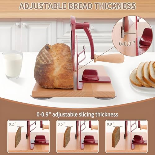 Affettatrice manuale per pane a manovella, in acciaio inox, per fette uniformi, spessore regolabile da 0 a 2,3 cm, per cucina e casa