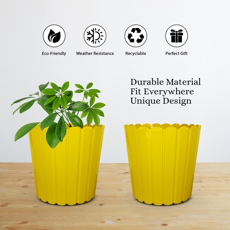 Image of GARDENS NEED 12 Inches Thai Round Flower Pot | Set of 2 | Yellow | Plastic Planter Pots for Indoor & Outdoor Home, Office & Balcony Decoration