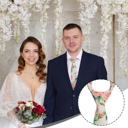Image of Luckyvestir Mens Ties, Sage /Dusty Blue /Pink Floral Ties for Men, 2.76 inch Cotton Flower Necktie for Wedding /Groomsmen /Party
