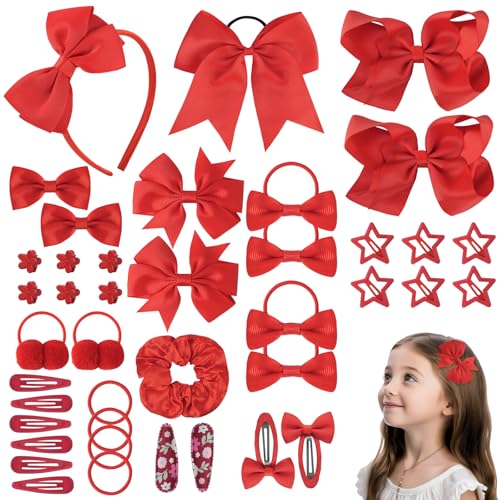 LOPHE Accesorios para el Cabello con Lazos, 77 Piezas Kit de Accesorios para el Cabello para Niñas del Pelo Clips, Accesorios para el Cabello para Niñas, Diadema, Cinta de Pelo Barrettes, Rojo