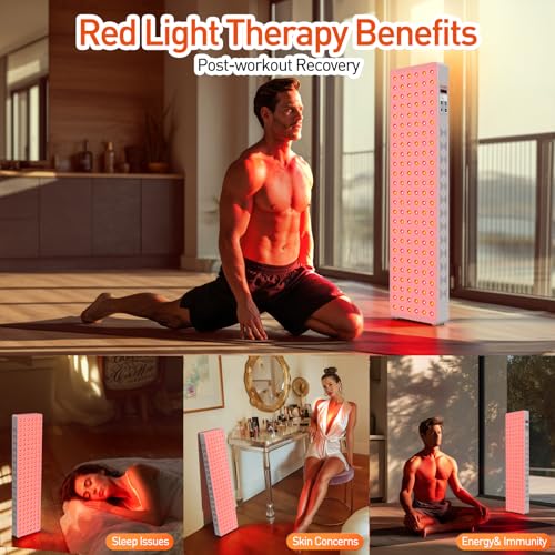 Image of Red Light Therapy Panel for Full Body 200W 5 Wavement 150 Dual Chip LEDs 630+660+810+830+850nm Red and Near Infrared Lamp Therapy Device with Timer & Stand Pain Relief Face Skin Health Sleep