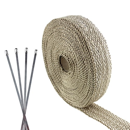 Image of Exhaust Pipe Wrap, Heat Shield Tape in: Fiberglass, Basalt (Titanium), Vermiculite or Foil Faced.