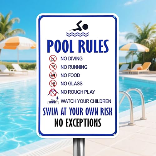 5 señales de reglas para piscina, metal, 12x8 in miniatura 6