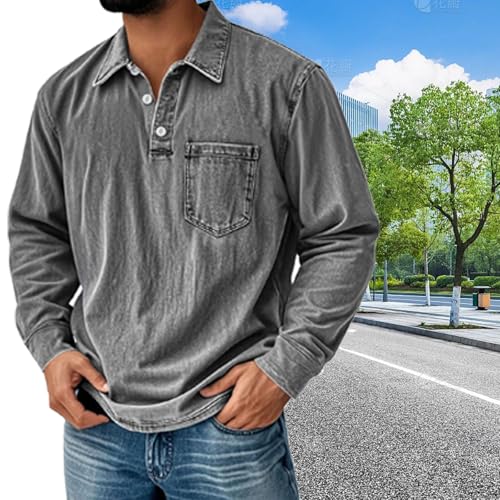 Mokaloha Mens Long Sleeve Shirts, Pacificozy Men's Vintage Washed and Distressed Pure Cotton Long Sleeve Lapel3