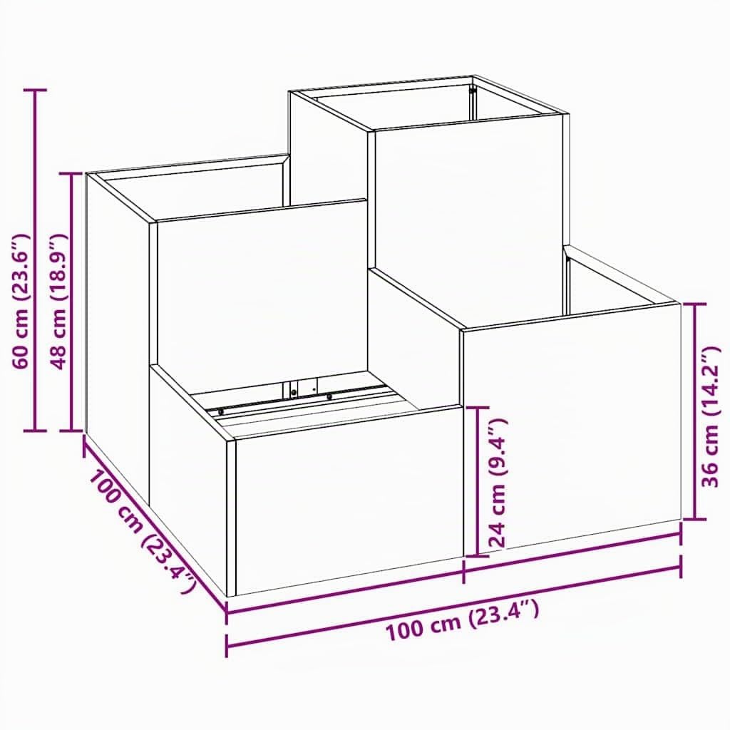 vidaXL Gartenblumentopf Anthrazit 100 x 100 x 60 cm Stahl, Garten und Terrasse, robuster Metallständer, Moderne Pflanzenpräsentation, industrieller Style für deinen Außenbereich