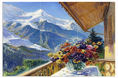 Tile Mural Mont Blanc Switzerland by Constantin Westchiloff Mountains Snow Peaks Flowers Veranda
