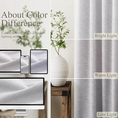 Image of Nanspring Light Grey 100% Blackout Linen Curtains 84 Inch Length 2 Panels Set for Bedroom Back Tab Modern Luxury Simple Black Out Curtain for Living Room Office Thermal Insulated Drapes 52x84