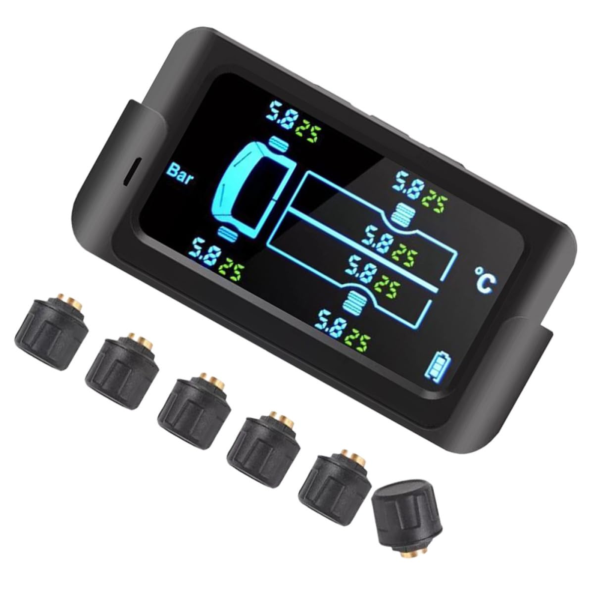 Lurrose Sistema de Monitoreo de Presión de Neumáticos Solar para Camiones y Autocaravanas Pantalla a Color de Alta Definición y Sensores Externos para 6 Ruedas en Real