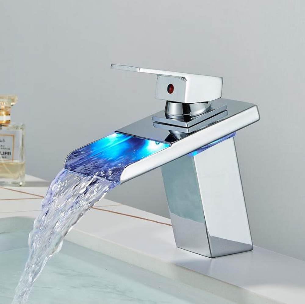 Robinet de salle de bain cascade en laiton chromé mélangeur eau chaude et froide