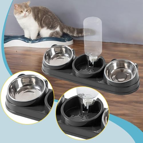 Gamelles triples pour chat avec distributeur d'eau surélevées pour petits chiens lapins - 4