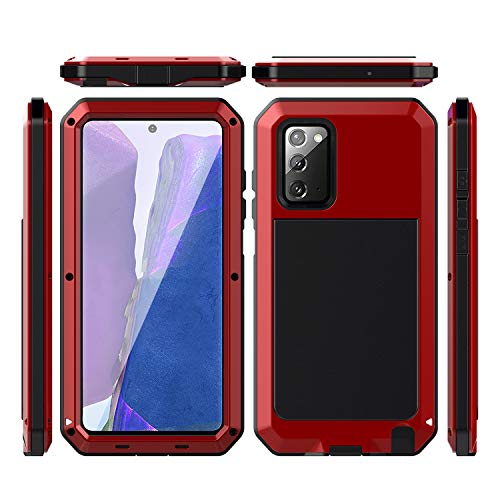 Case Compatible with Samsung Galaxy Note 20,[Aluminum Heavy Duty Metal] Cover with [Screen Protector][Military Grade Defender] Compatible with Galaxy Note 20 (6.7 Inch)-Red