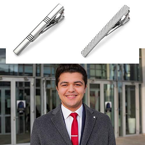 MOZETO Tie Clips for Men, Classic Style Silver Tie Bar Set for Regular Ties Luxury Box Gift Ideas4