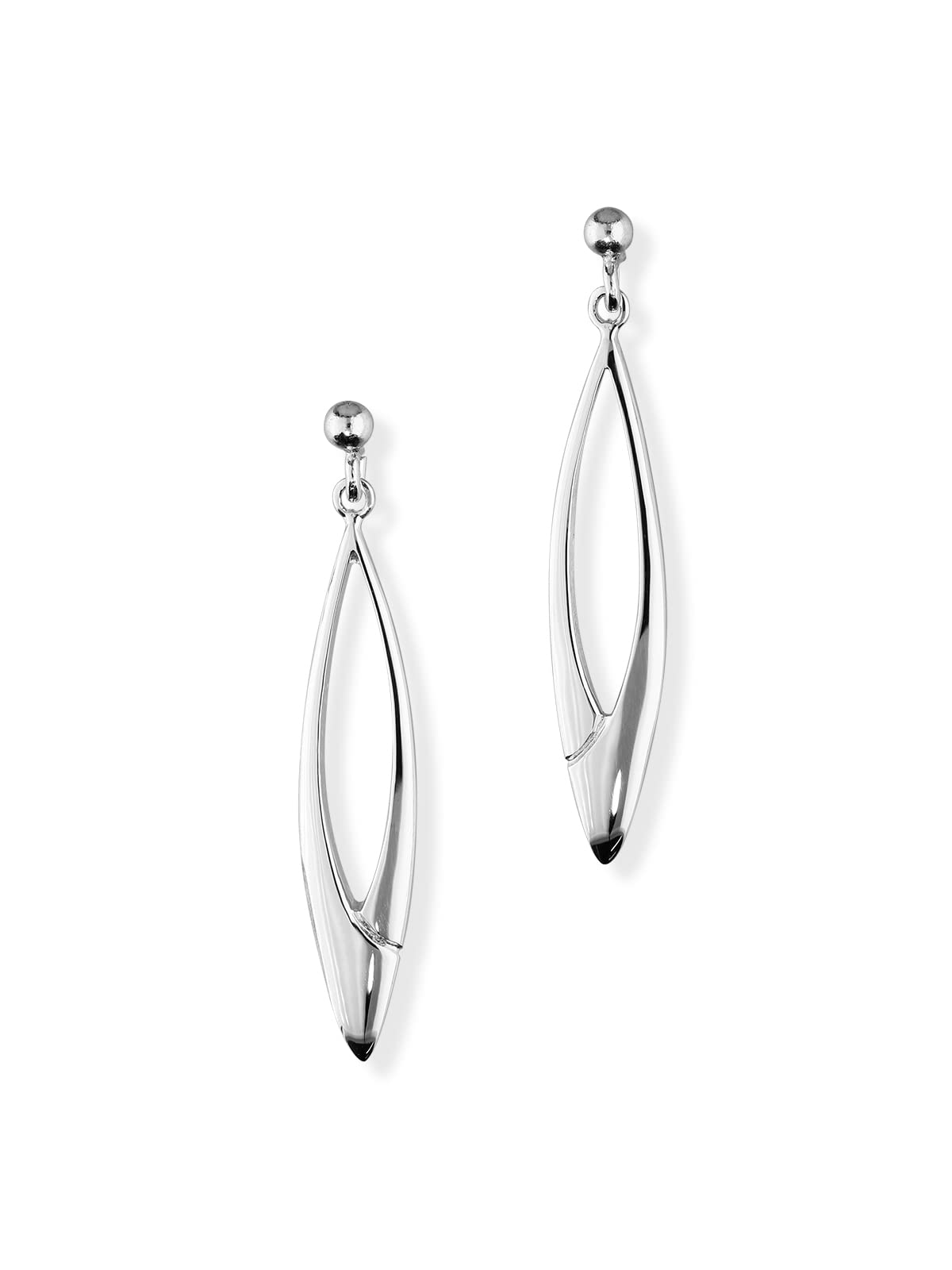 Ortak 925 Sterling Silver Handmade Long Drop Earrings Elegant Minimalistic Pointed Oval Design Scottish Fine Jewellery Made in Orkney Islands Scotland