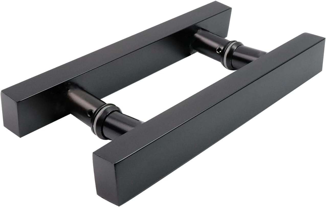 T Tulead Double Sided Push Pull Handles Sliding Door Hardware Barn Door Glass Door Handles Black 7-Inch Hole Centers