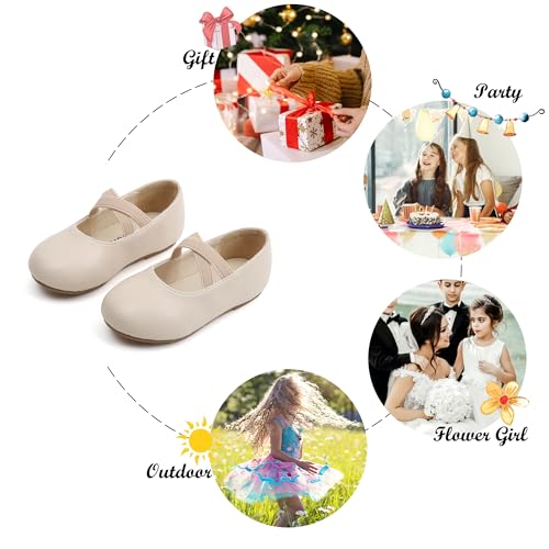 Felix & Flora Girls Toddler Little Ballet Shoes Size 9 - Flower Girls Mary Jane Flats Dress Shoes Party Wedding(Beige,9 Toddler) by Felix & Flora - Image 5