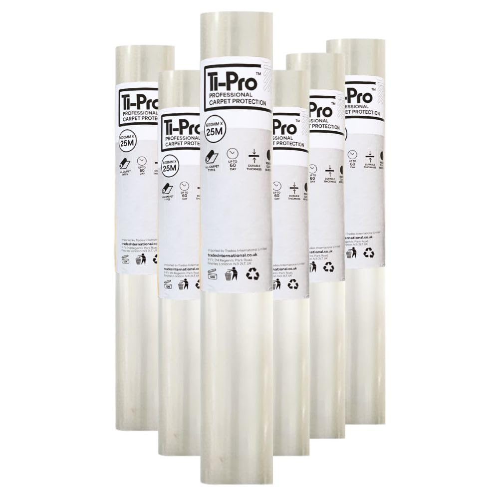 TI-Pro Clear Self-Adhesive Carpet Protector Film Roll 600mm x 25m - DIY Heavy Duty Waterproof Floor Protection | (6 Pack)