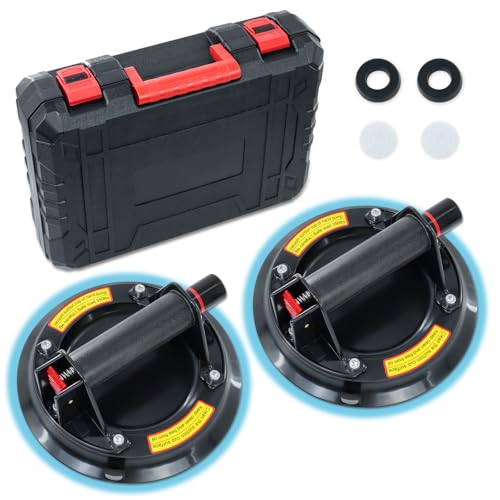 2 Pack 8 Glass Suckers Lifters Heavy Duty Glass Suction Cups With Plastic Box Powerful Industrial Vacuum Tile Suction Lifter for Granite/Tile/Window Glass Suckers Lifters 200KG/440lbs