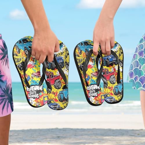 CEBUGI Unisex Flip Flop -Flat Sandal -NonSlip Couple Slippers -Natural Rubber Foam Soles Ultimate Comfort and Durability for Indoor Outdoor|Monster Trucks4
