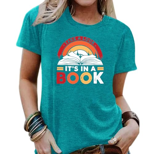 Image of Take a Look It's in a Book Shirt for Women Funny Reading Rainbow Graphic T Shirt Book Lover Gift Tee Tops