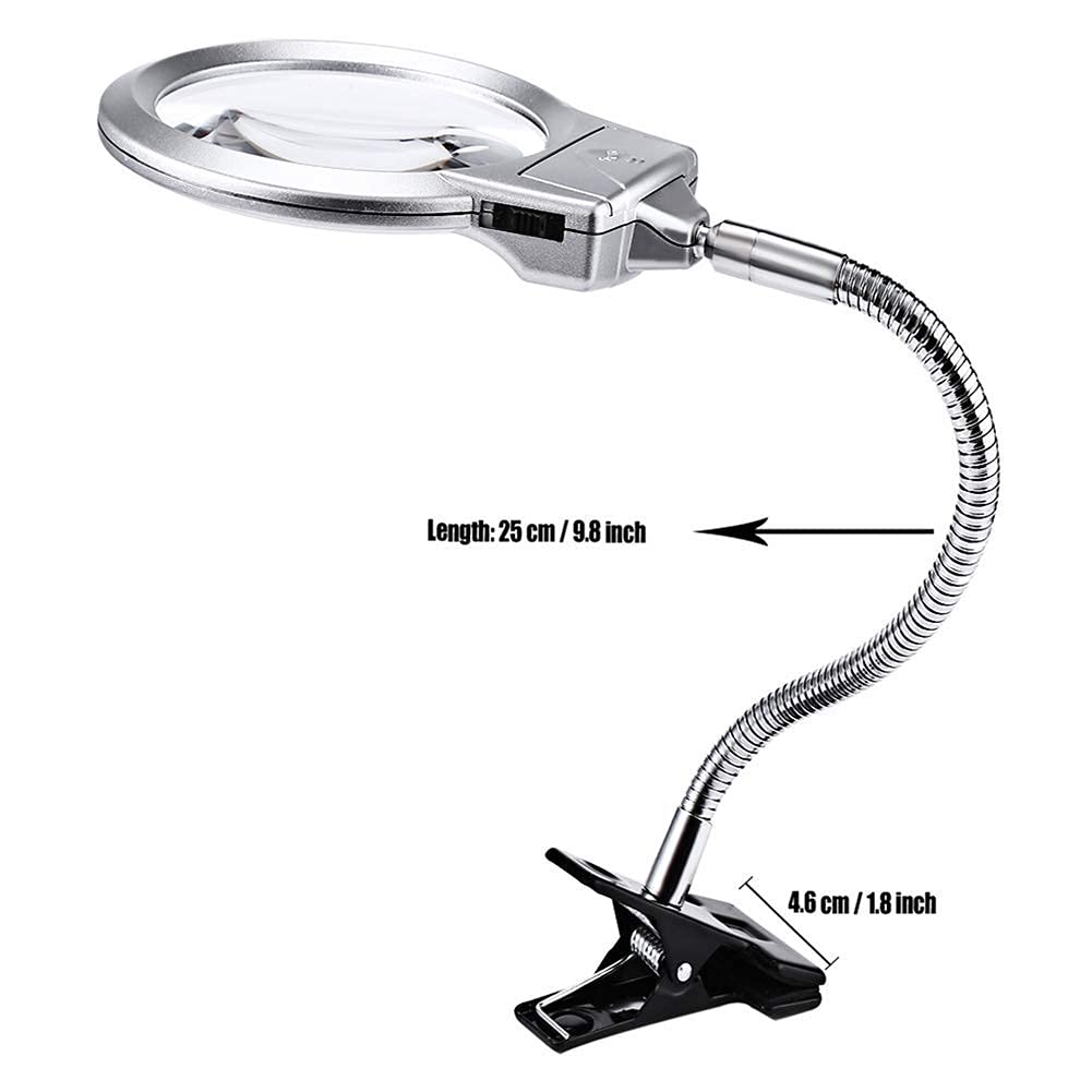 Lupa iluminada 2,5X 5X, Lupa con Clip con 2 Luces LED para degeneración Macular, Personas Mayores, Lupa de lámpara de Escritorio con Manguera Flexible
