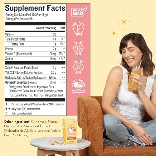 Image of Legendairy Milk She's Glowing Collagen Peptides Powder with Prebiotic Fiber, Tropical Drink Mix Supplement for Women, Digestive Support & Daily Wellness, 18 Stick Packs