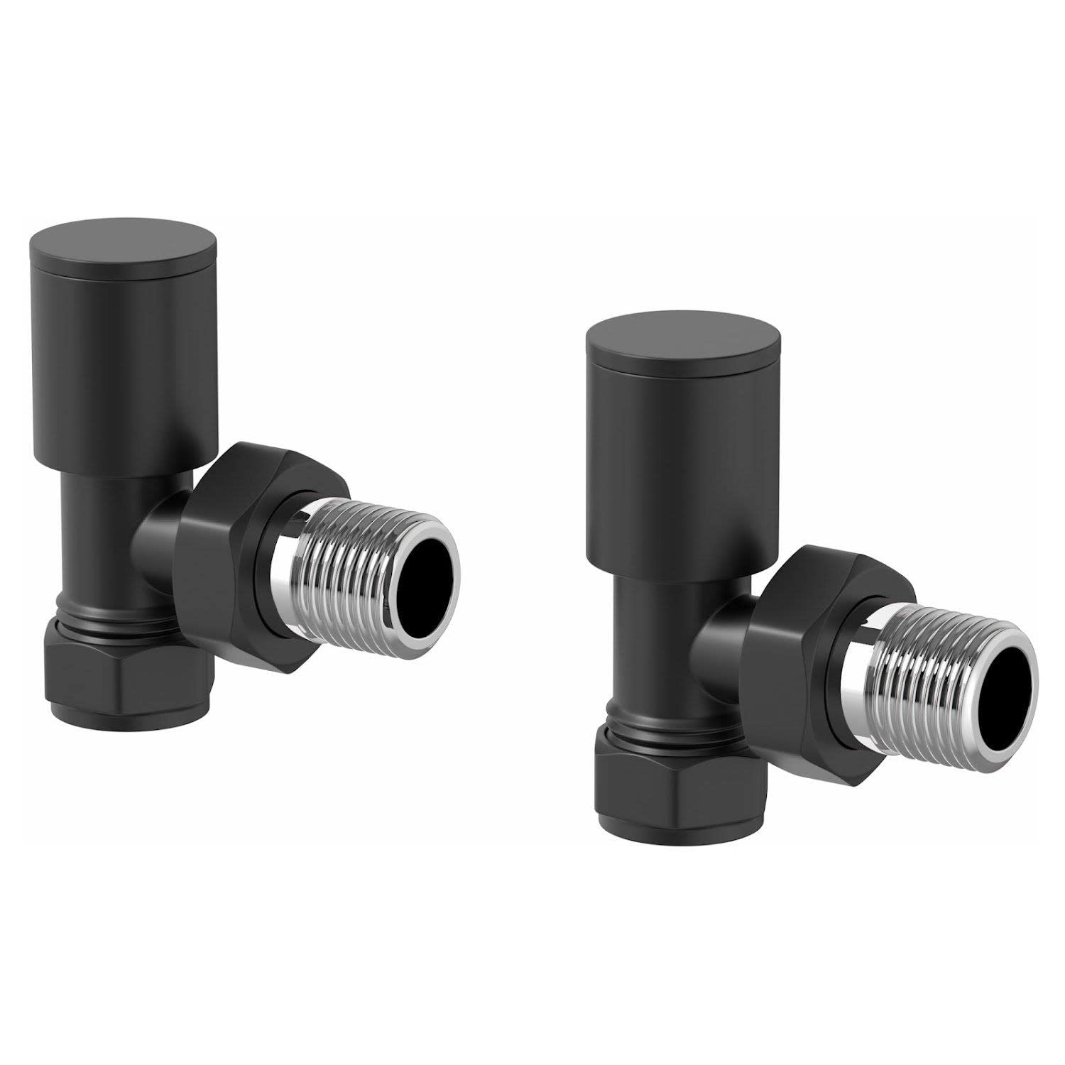 DuraTherm® Manual Angled Towel Radiator Valve Set, 15mm Central Heating Valves for Radiators, Round Black