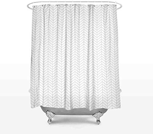 Vandarllin White Stripe Herringbone Design Fabric Shower Curtain,Extra Long 72" x 96",Grey