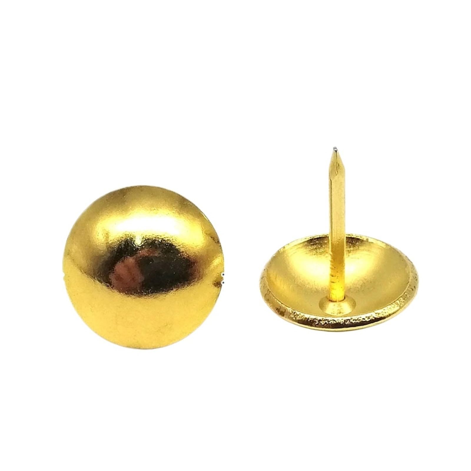 Flat Head Push Pins 50pcs Golden Silvery Upholstery Nail Case Wooden Box Sofa Shoes Decorative Tack Stud Pushpin Doornail(Golden cap 14mm)