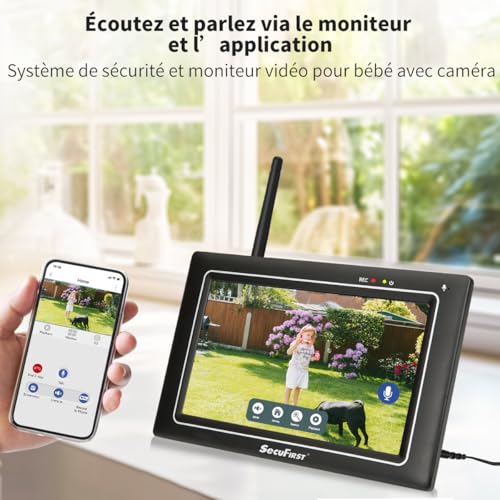 SecuFirst Kit 2K Caméra de Surveillance Extérieure sans Fil avec Moniteur intérieur,Écran Tactile 7",Vidéo Babyphone Camera,Travailler sans WiFi,Détecteur de Mouvement, Carte SD 64 Go, Interphone – Image 6