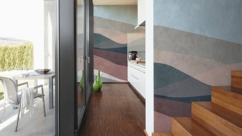 Miniatura 7 de CONCORD WALLCOVERINGS  Mural de pared abstracto para dormitorio, ondas, azul, blanco, beige, 146 pulgadas de ancho x 110 pulgadas de alto, 7 parte